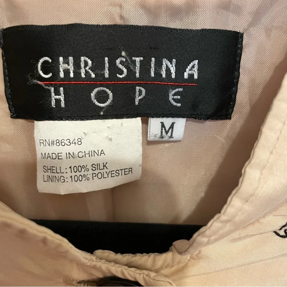 Vintage Christina Hope Silk Quilted Jacket Embroidered Detail Size Medium Button